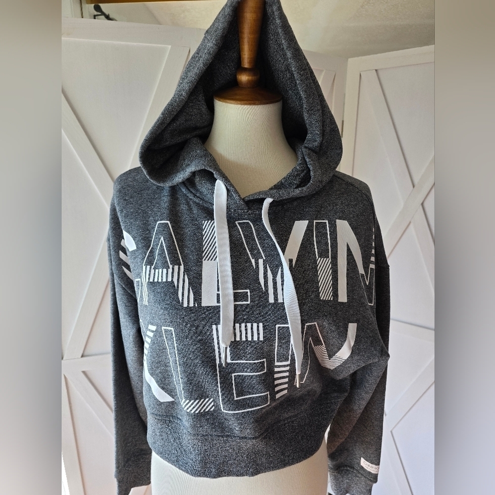 Calvin Klein Cropped Gray Hoodie with White Logo